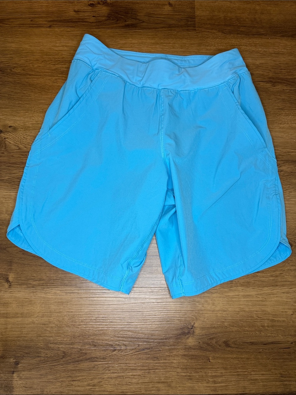 Lands End Quick Dry Board Shorts Panty Aqua Blue 9” Inseam Women’s 4 Stretch
